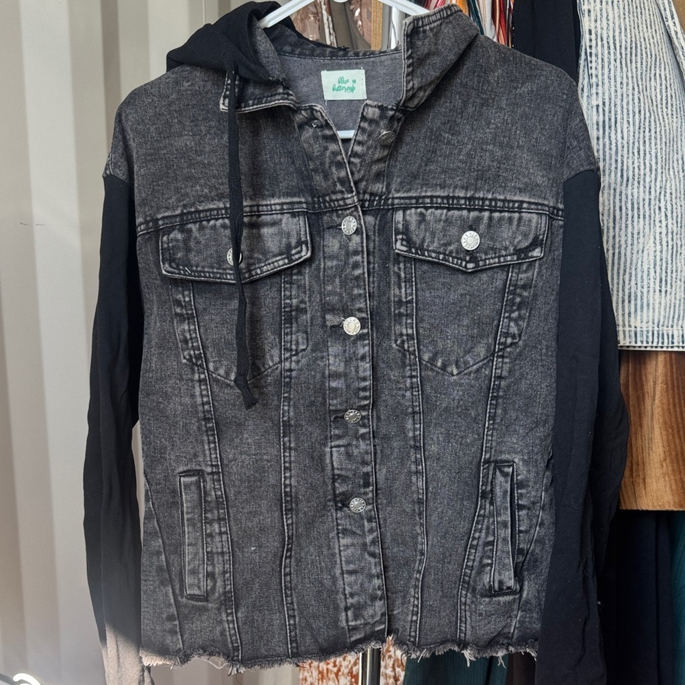 Black Denim Jacket with Hoodie New